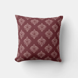 Burgundy Heart Damask Throw Pillow クッション