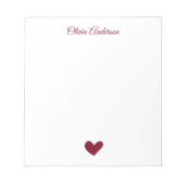 Burgundy Heart  Valentines Day Personalized Name ノートパッド (正面)