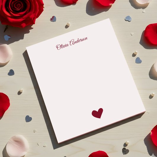 Burgundy Heart  Valentines Day Personalized Name ノートパッド
