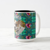 Burgundy heart with flowers and golden rays  ツートーンマグカップ (正面右)