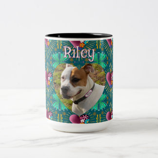 Burgundy heart with flowers and golden rays  ツートーンマグカップ