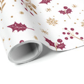 Burgundy Holly & Gold Christmas Wrapping Paper ラッピングペーパー (ロールコーナー)
