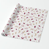 Burgundy Holly & Gold Christmas Wrapping Paper ラッピングペーパー (アンロールド)