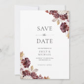 Burgundy Hydrangea Fall Save The Date Card セーブザデート (正面)
