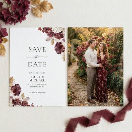 Burgundy Hydrangea Fall Save The Date Card セーブザデート