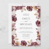Burgundy Hydrangea Floral Wedding Invitation 招待状 (正面)