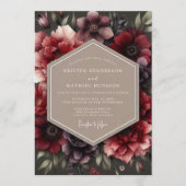 Burgundy Impasto Flora Wedding 招待状 (正面)