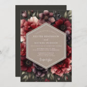 Burgundy Impasto Flora Wedding 招待状 (正面/裏面)