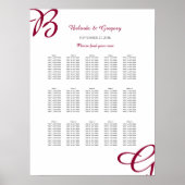 Burgundy Initial Autumn Fall Wedding Seating Chart ポスター (正面)