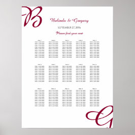 Burgundy Initial Autumn Fall Wedding Seating Chart ポスター
