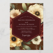 Burgundy Ivory Bloom Wedding 招待状 (正面)