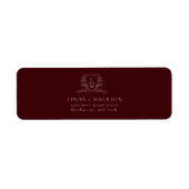 Burgundy & Ivory botanical crest monogram wedding ラベル (正面)