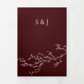 Burgundy & Ivory Botanical Elegant Wedding 三つ折り招待状 (カバー)