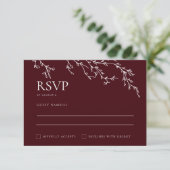 Burgundy & Ivory Botanical Elegant Wedding 出欠カード (スタンド正面)