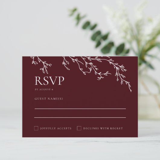 Burgundy & Ivory Botanical Elegant Wedding 出欠カード (スタンド正面)