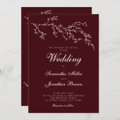 Burgundy & Ivory Botanical Elegant Wedding 招待状 (正面/裏面)