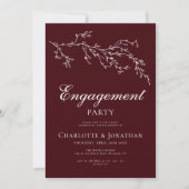 Burgundy & Ivory Botanical Engagement Party 招待状 (正面)