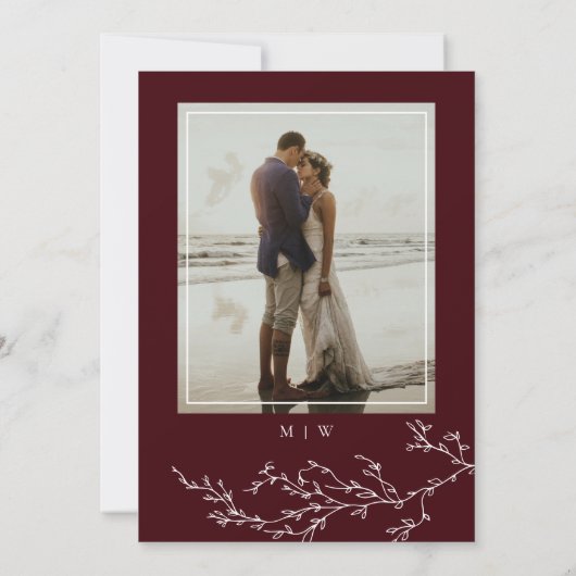 Burgundy & Ivory Botanical Engagement Party 招待状 (裏面)