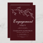 Burgundy & Ivory Botanical Engagement Party 招待状 (正面/裏面)