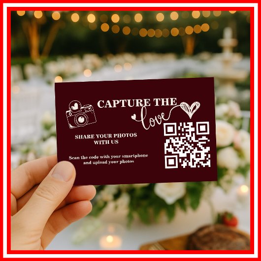 Burgundy & Ivory Capture The Love QR Code Wedding エンクロージャーカード