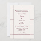Burgundy ivory checked modern Wedding  招待状 (正面)