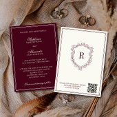 Burgundy & Ivory Crest Old Money QR Code Wedding 招待状
