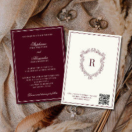 Burgundy & Ivory Crest Old Money QR Code Wedding 招待状