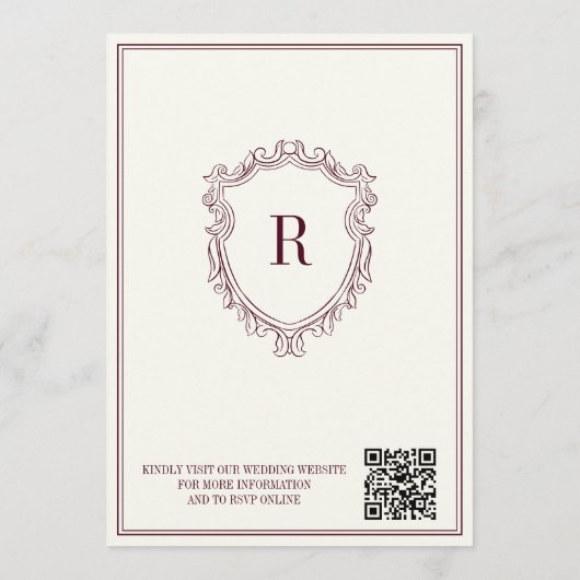 Burgundy & Ivory Crest Old Money QR Code Wedding 招待状 (裏面)