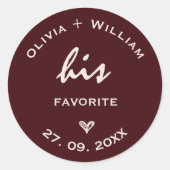 Burgundy & Ivory Elegant Wedding Favors Heart ラウンドシール (正面)