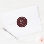 Burgundy & Ivory Elegant Wedding Favors Heart ラウンドシール (封筒)