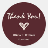 Burgundy & Ivory Elegant Wedding Thank You ラウンドシール (正面)