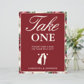 Burgundy Ivory Floral Take One Wedding Favor Sign (スタンド正面)