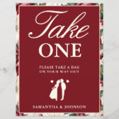 Burgundy Ivory Floral Take One Wedding Favor Sign (正面)