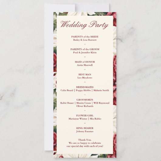 Burgundy Ivory Floral Wedding Ceremony Program (裏面)