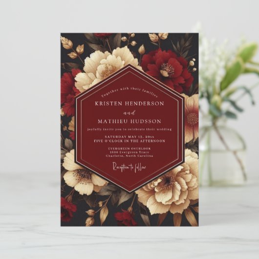 Burgundy Ivory Luminous Wedding 招待状 (スタンド正面)