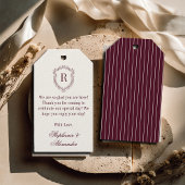Burgundy Ivory Monogram Crest Old Money Wedding ギフトタグ