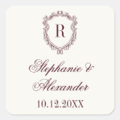 Burgundy & Ivory Monogram Crest Old Money Wedding スクエアシール (正面)