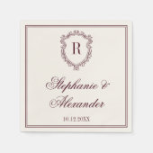Burgundy & Ivory Monogram Crest Old Money Wedding スタンダードカクテルナプキン (正面)