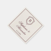 Burgundy & Ivory Monogram Crest Old Money Wedding スタンダードカクテルナプキン (角)