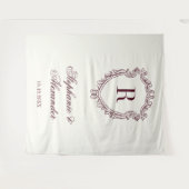 Burgundy & Ivory Monogram Crest Old Money Wedding タペストリー (正面(横))