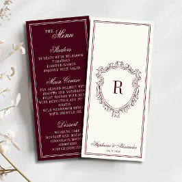 Burgundy Ivory Monogram Crest Old Money Wedding メニュー