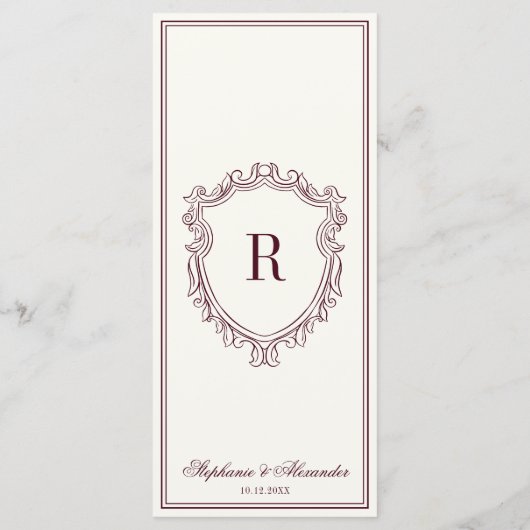 Burgundy Ivory Monogram Crest Old Money Wedding メニュー (裏面)