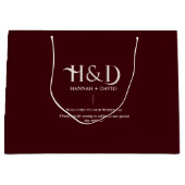 Burgundy & Ivory  Monogram Wedding Welcome Guest  ラージペーパーバッグ (正面)