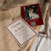 Burgundy Ivory Old Money QR Code Photo Wedding 招待状