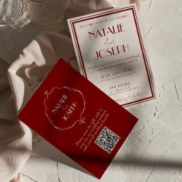 Burgundy Ivory Old Money Retro QR Code Wedding 招待状