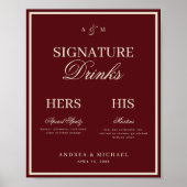 Burgundy & Ivory Old Money Signature Drinks Sign ポスター (正面)
