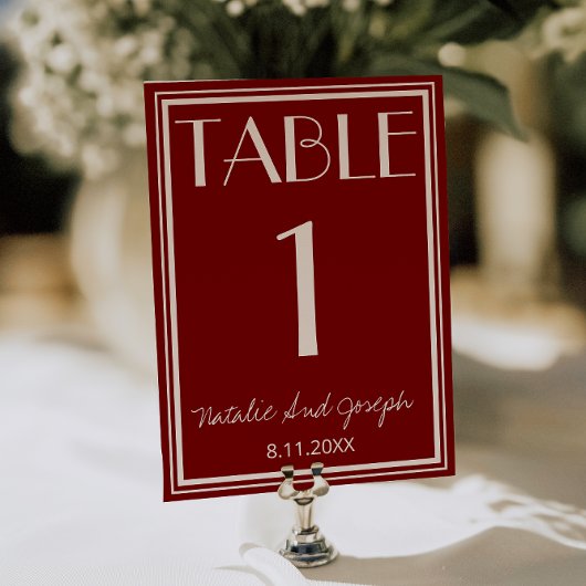  Burgundy Ivory Old Money Wedding Table Number 招待状