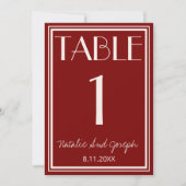  Burgundy Ivory Old Money Wedding Table Number 招待状 (正面)