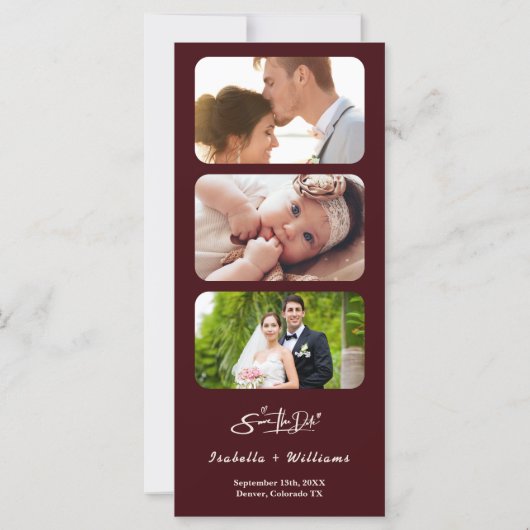 Burgundy & Ivory Photo QR Wedding Save The Date (裏面)
