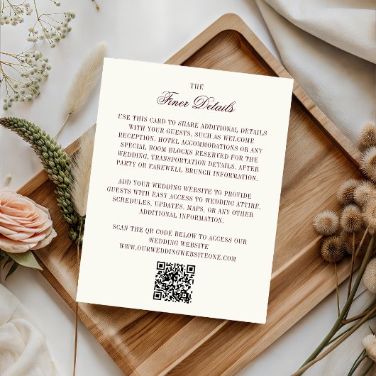 Burgundy & Ivory QR Code Wedding Guest Details エンクロージャーカード